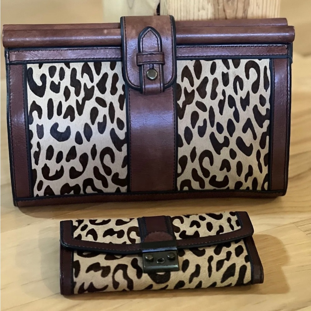 Fossil NWT Vintage Reissue VRI Leopard Leather Clutch & Wallet